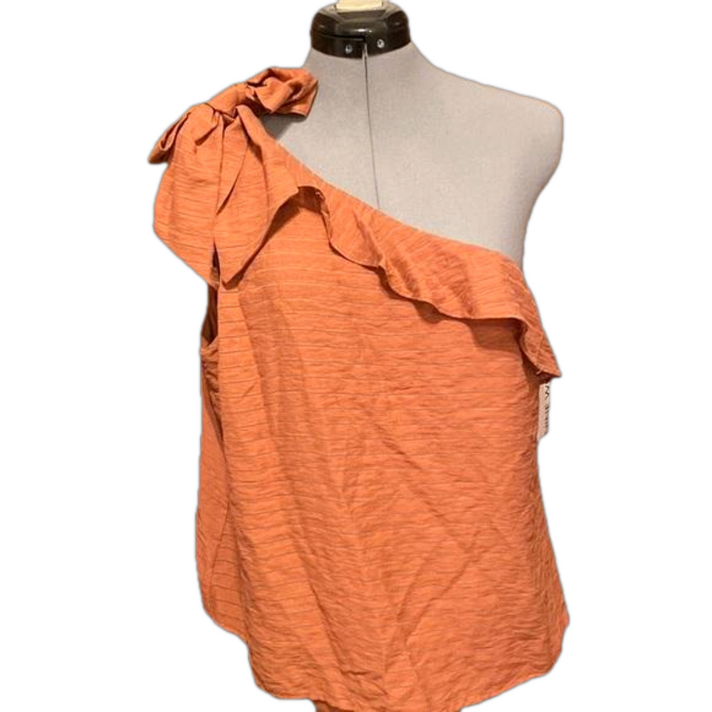 Nine West one shoulder striped ruffled top with bow size L NWT